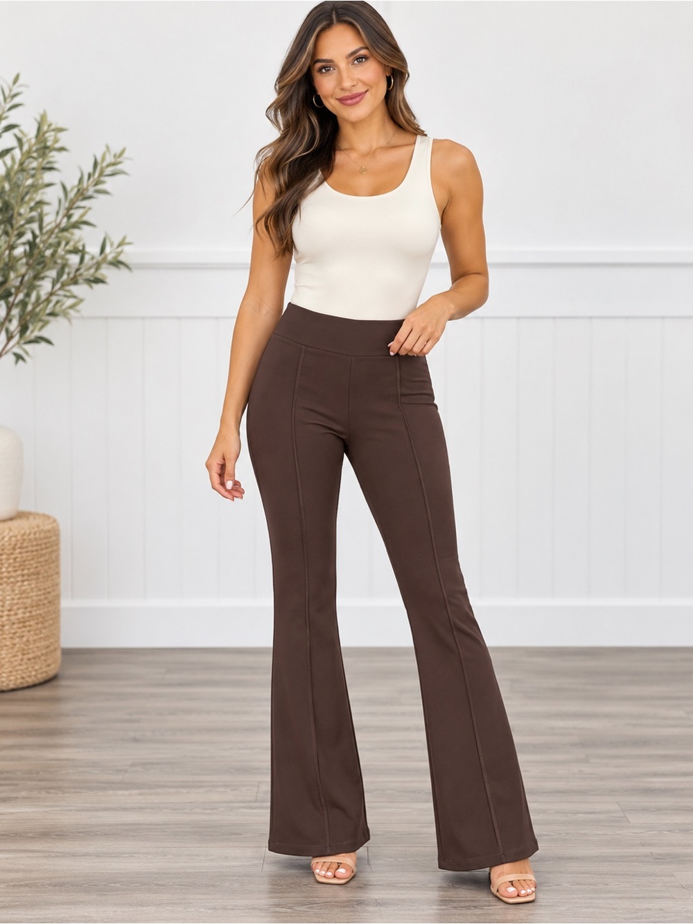 High-Waist Brown Flare Pants for Women